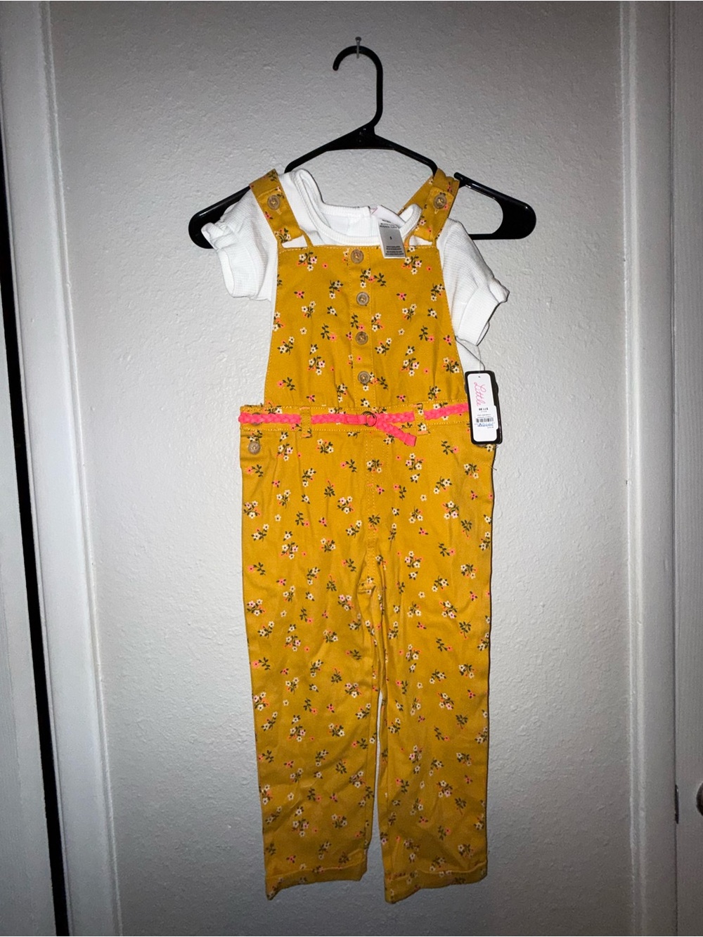 Little Lass Yellow Floral Overalls with Pink Belt NWT Size 5T
